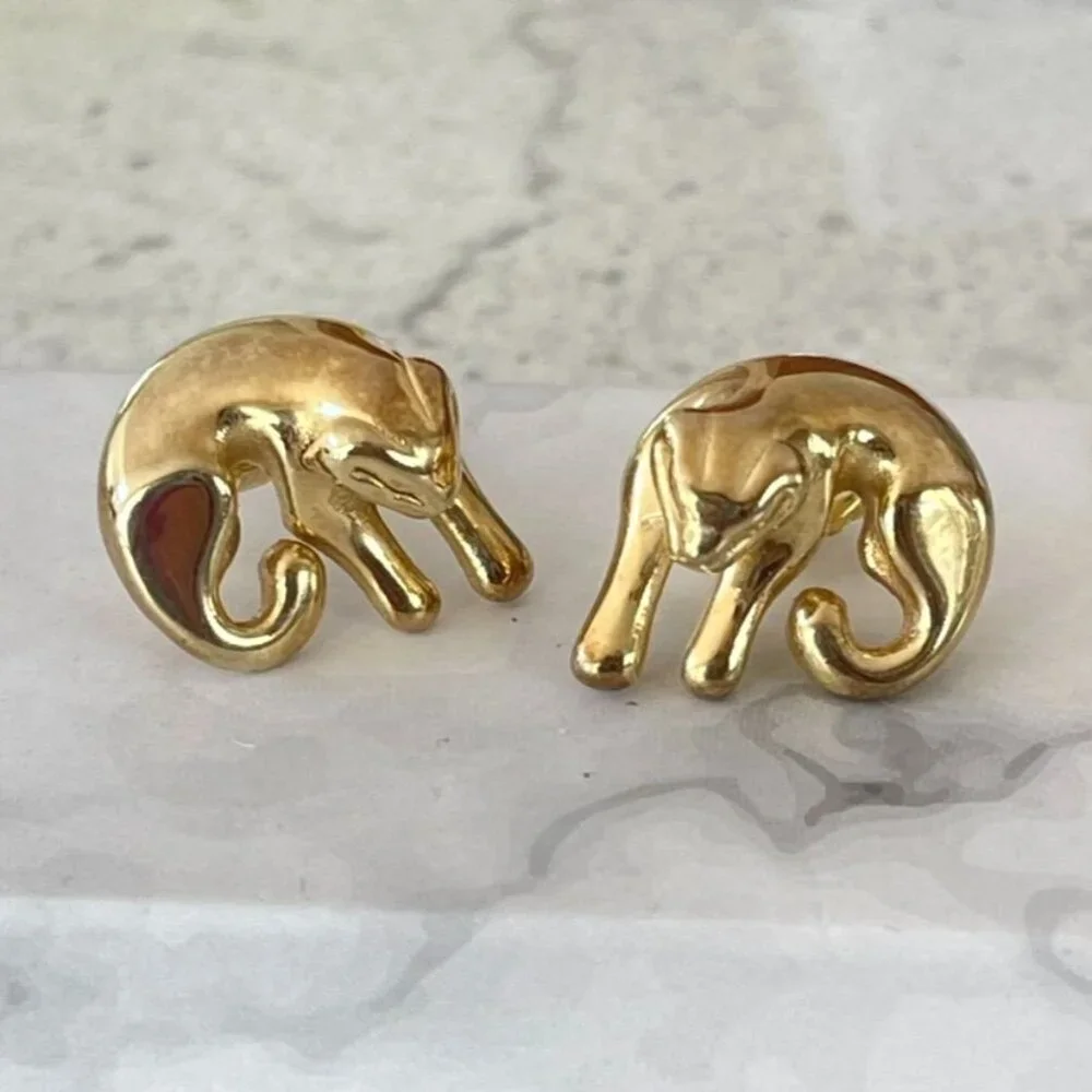 Vintage 925 Sterling Silver Italy Gold Panther Stud Earrings - Picture 1 of 4